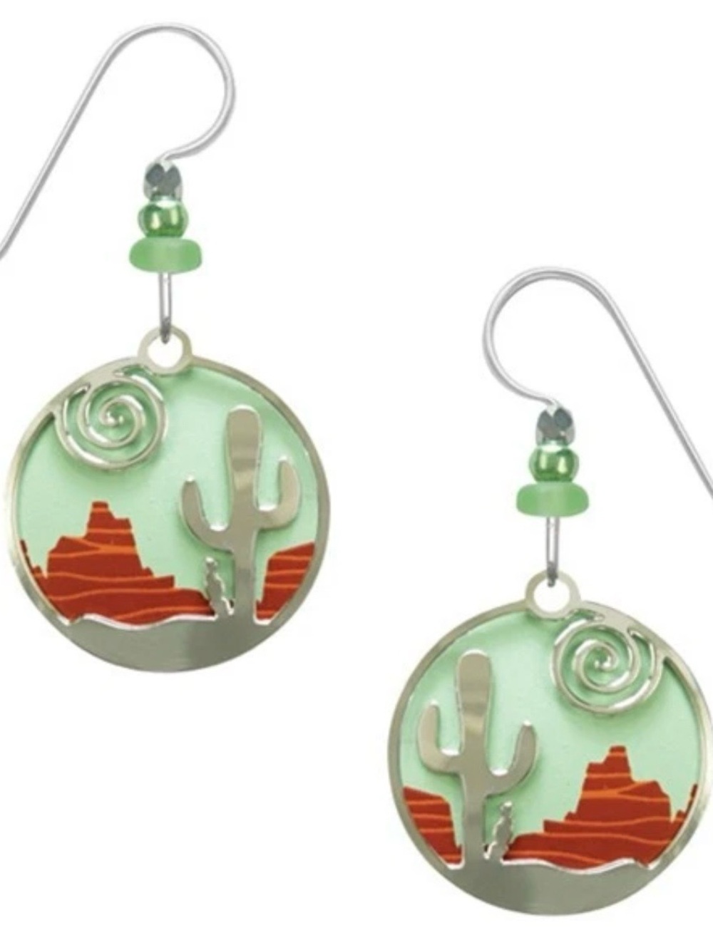 Adajio Southwest Desert Scene Sun & Cactus Overlay Pierced Earrings